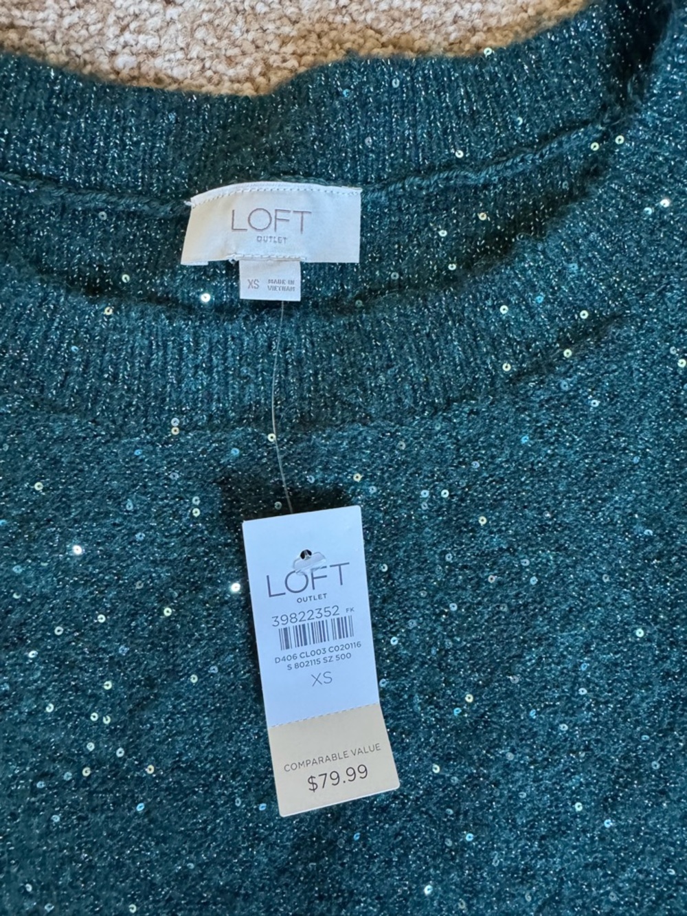 LOFT Crewneck Sweater Women’s Forest Green Speckled Sweater